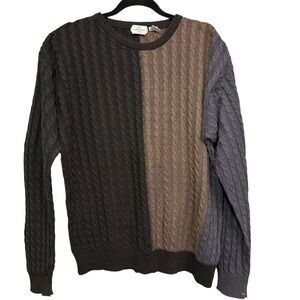 Vintage Valentino Uomo Crewneck Colorblock Linen Blend Cable Knit Sweater